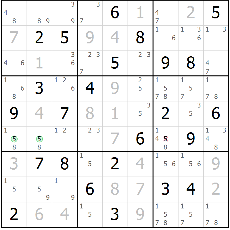 Position des candidats pour la solution de la Gr 78 page 81 du magazine de sudoku Virtuose n° 109