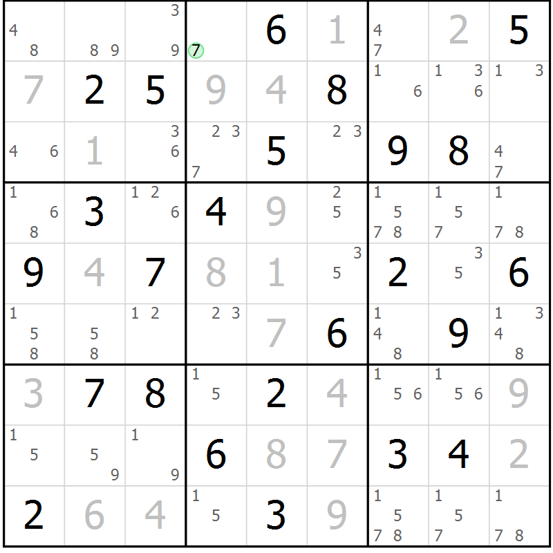 Position des candidats pour la solution de la Gr 78 page 81 du magazine de sudoku Virtuose n° 109