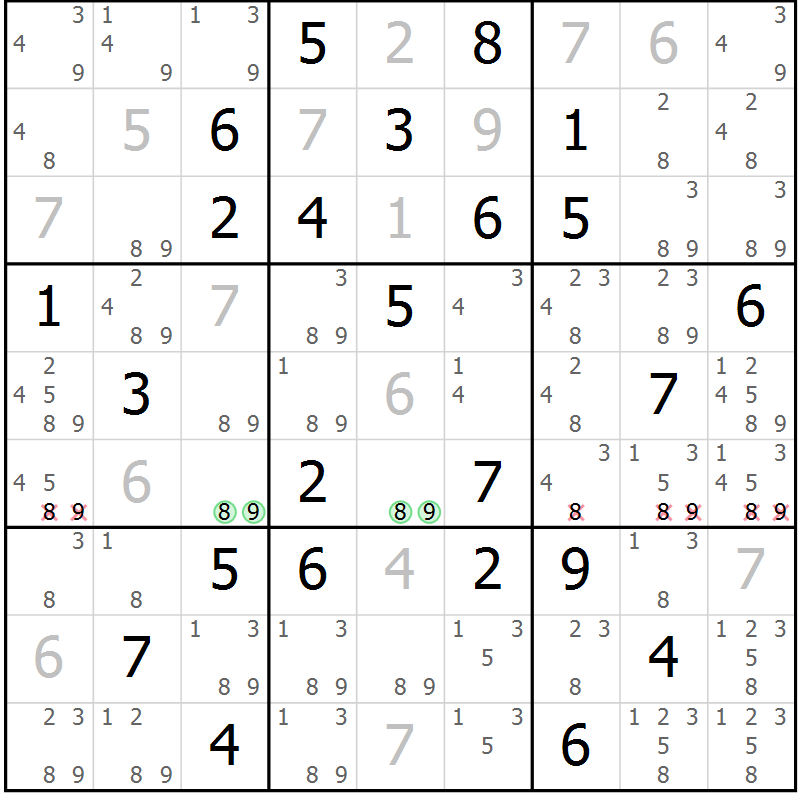 Position des candidats pour la solution de la Gr 79 page 82 du magazine de sudoku Virtuose n° 109