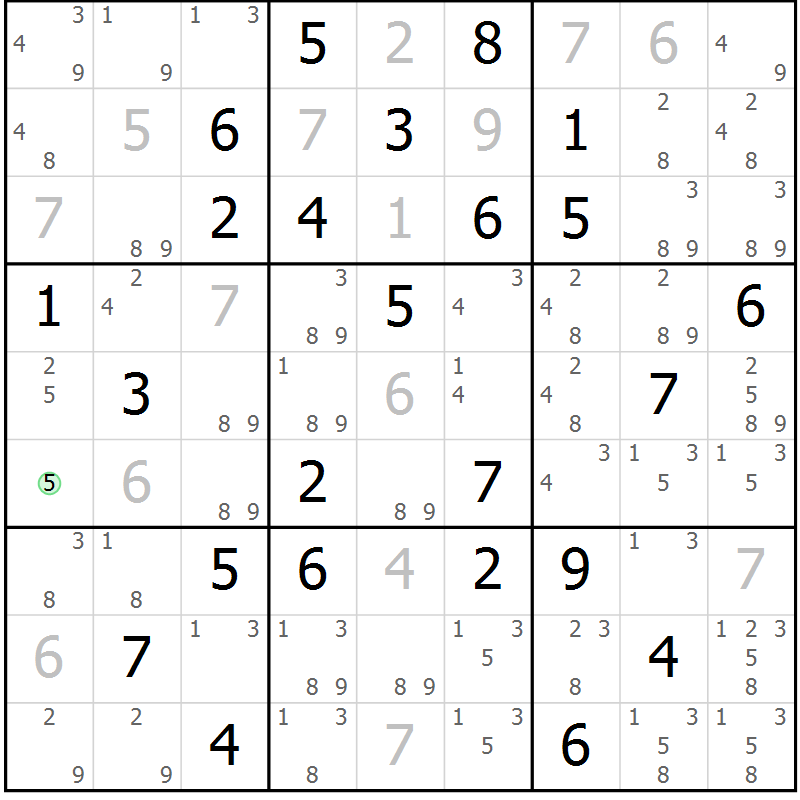 Position des candidats pour la solution de la Gr 79 page 82 du magazine de sudoku Virtuose n° 109