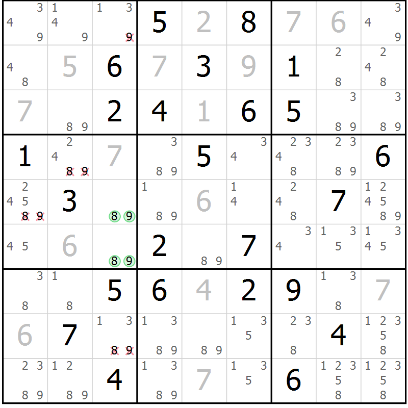 Position des candidats pour la solution de la Gr 79 page 82 du magazine de sudoku Virtuose n° 109