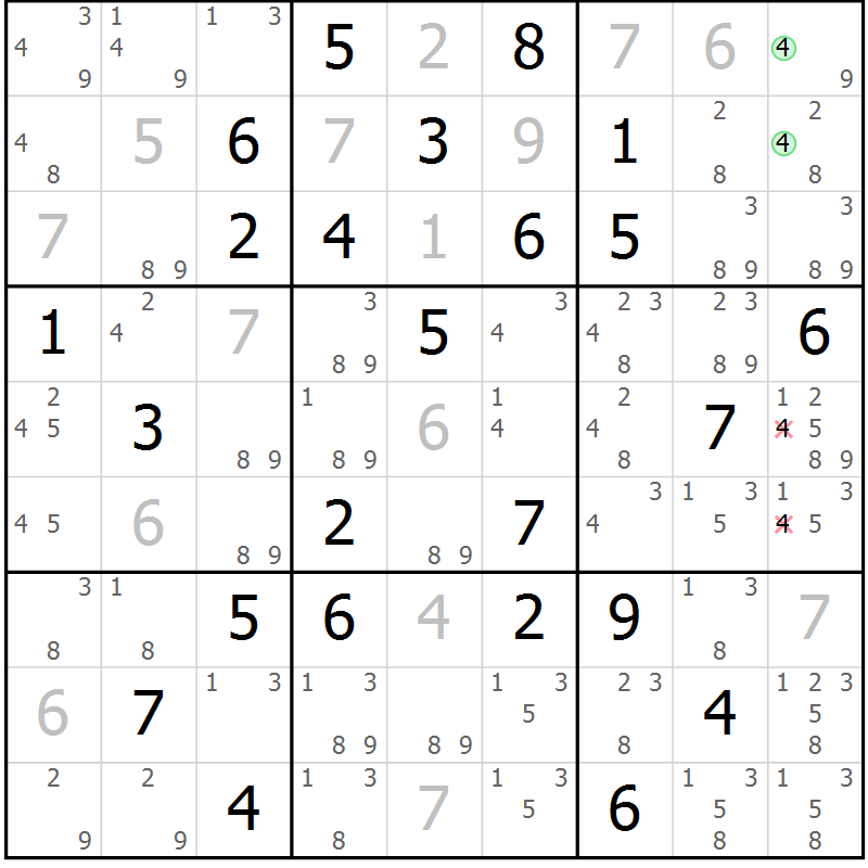 Position des candidats pour la solution de la Gr 79 page 82 du magazine de sudoku Virtuose n° 109