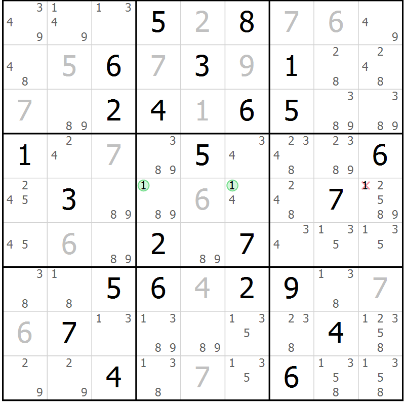 Position des candidats pour la solution de la Gr 79 page 82 du magazine de sudoku Virtuose n° 109