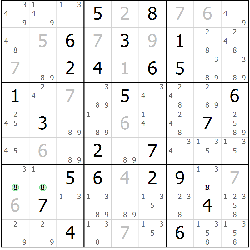 Position des candidats pour la solution de la Gr 79 page 82 du magazine de sudoku Virtuose n° 109