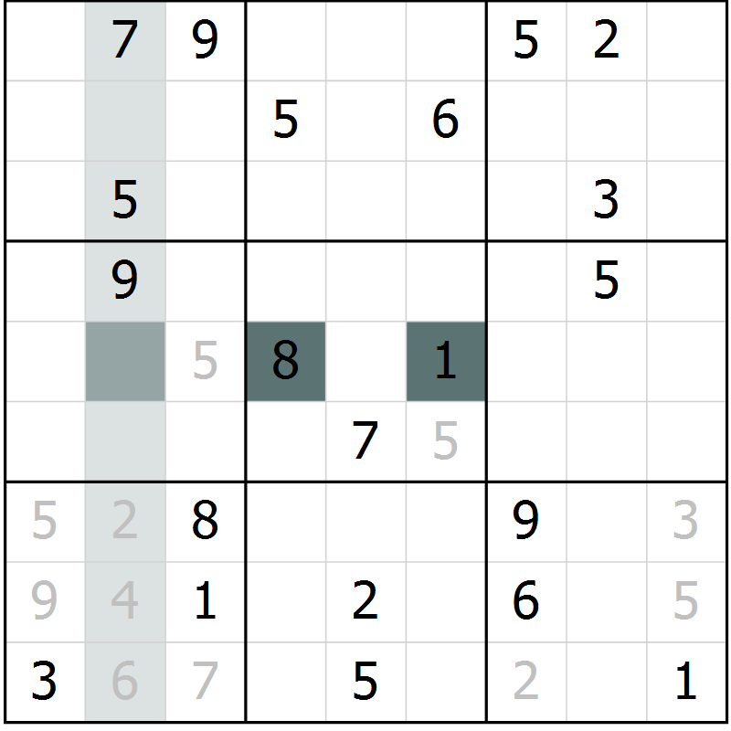 Position des candidats pour la solution de la Gr 8 page 11 du magazine de sudoku Virtuose n° 109