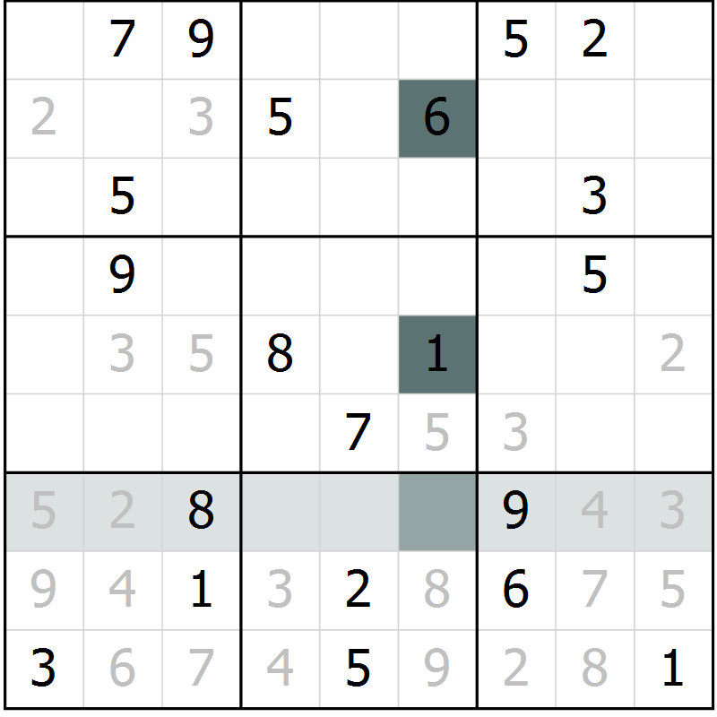 Position des candidats pour la solution de la Gr 8 page 11 du magazine de sudoku Virtuose n° 109