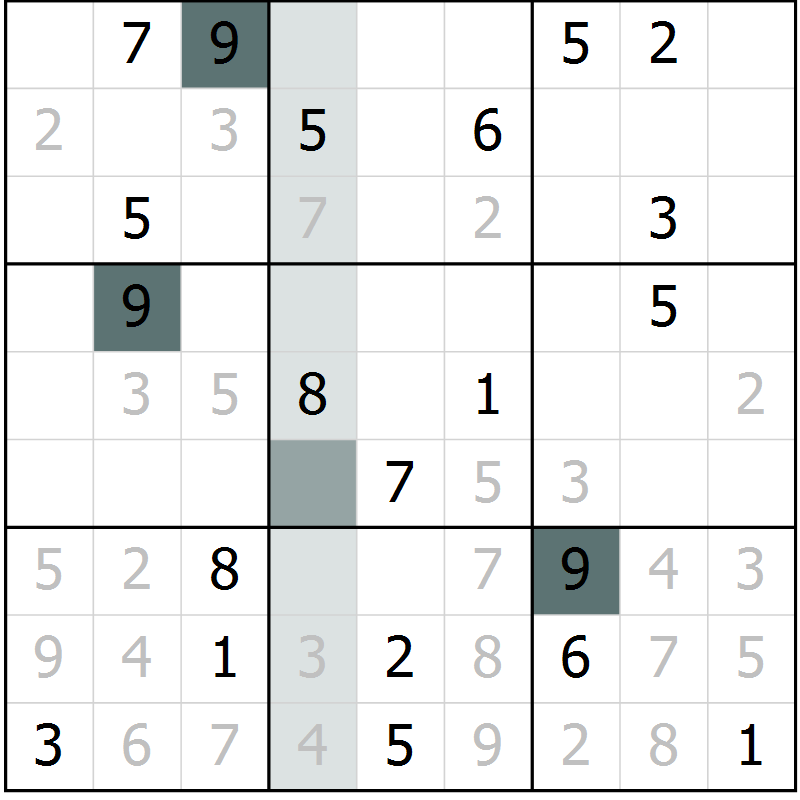 Position des candidats pour la solution de la Gr 8 page 11 du magazine de sudoku Virtuose n° 109