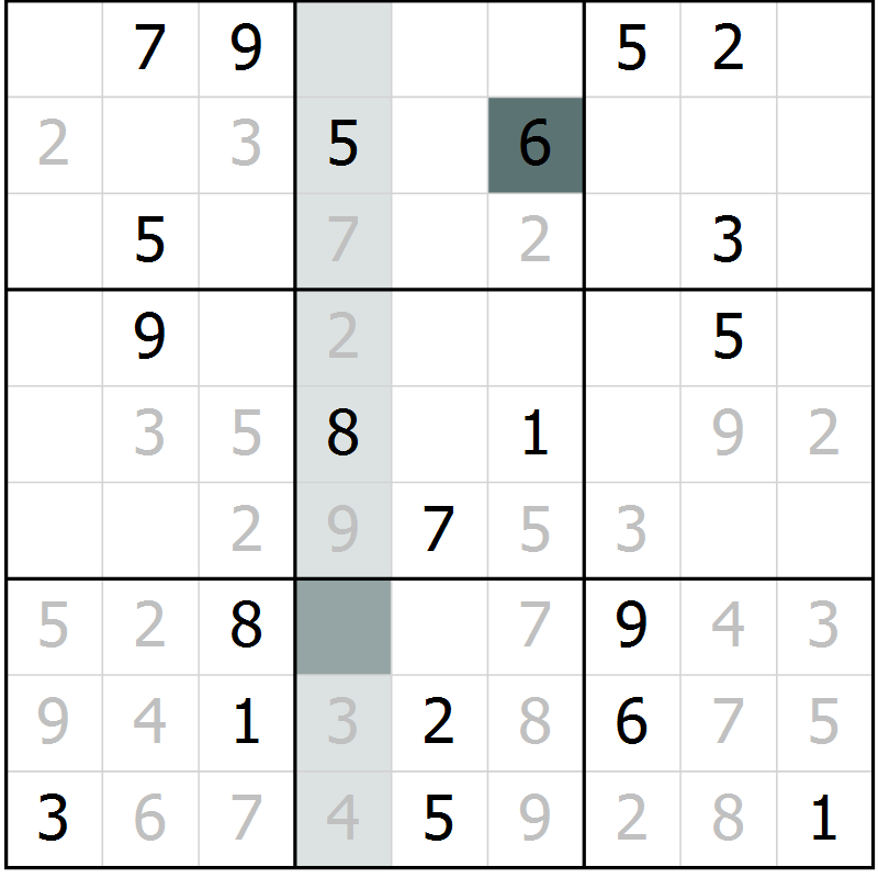 Position des candidats pour la solution de la Gr 8 page 11 du magazine de sudoku Virtuose n° 109