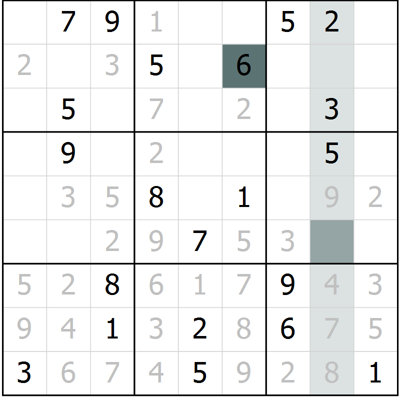 Position des candidats pour la solution de la Gr 8 page 11 du magazine de sudoku Virtuose n° 109