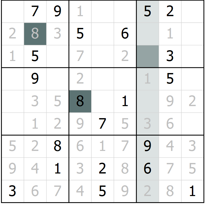 Position des candidats pour la solution de la Gr 8 page 11 du magazine de sudoku Virtuose n° 109