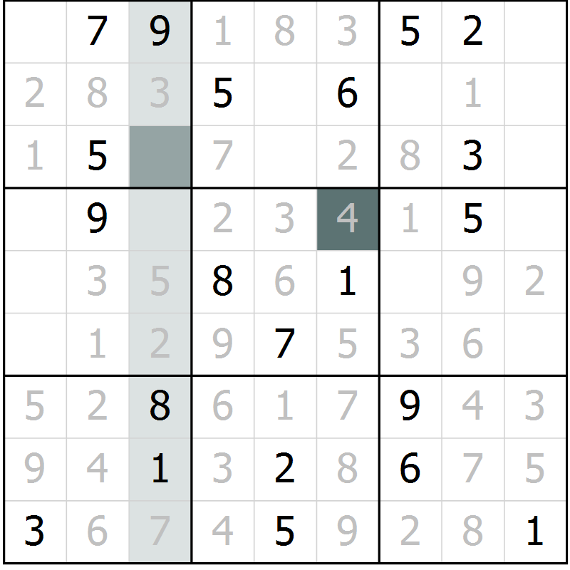 Position des candidats pour la solution de la Gr 8 page 11 du magazine de sudoku Virtuose n° 109