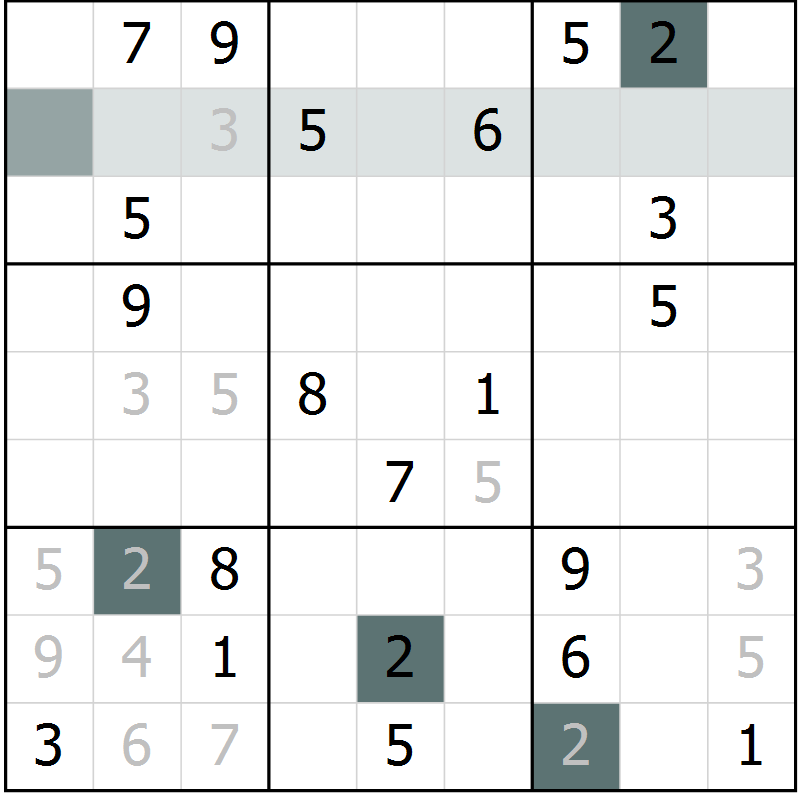 Position des candidats pour la solution de la Gr 8 page 11 du magazine de sudoku Virtuose n° 109
