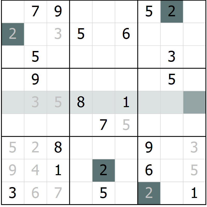 Position des candidats pour la solution de la Gr 8 page 11 du magazine de sudoku Virtuose n° 109