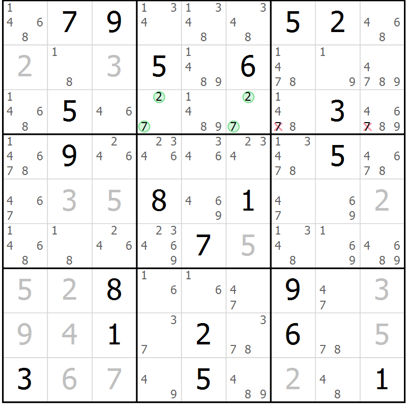 Position des candidats pour la solution de la Gr 8 page 11 du magazine de sudoku Virtuose n° 109