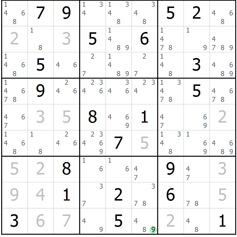 Position des candidats pour la solution de la Gr 8 page 11 du magazine de sudoku Virtuose n° 109