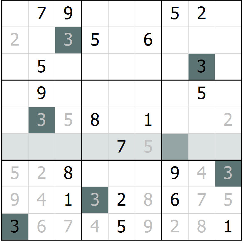 Position des candidats pour la solution de la Gr 8 page 11 du magazine de sudoku Virtuose n° 109