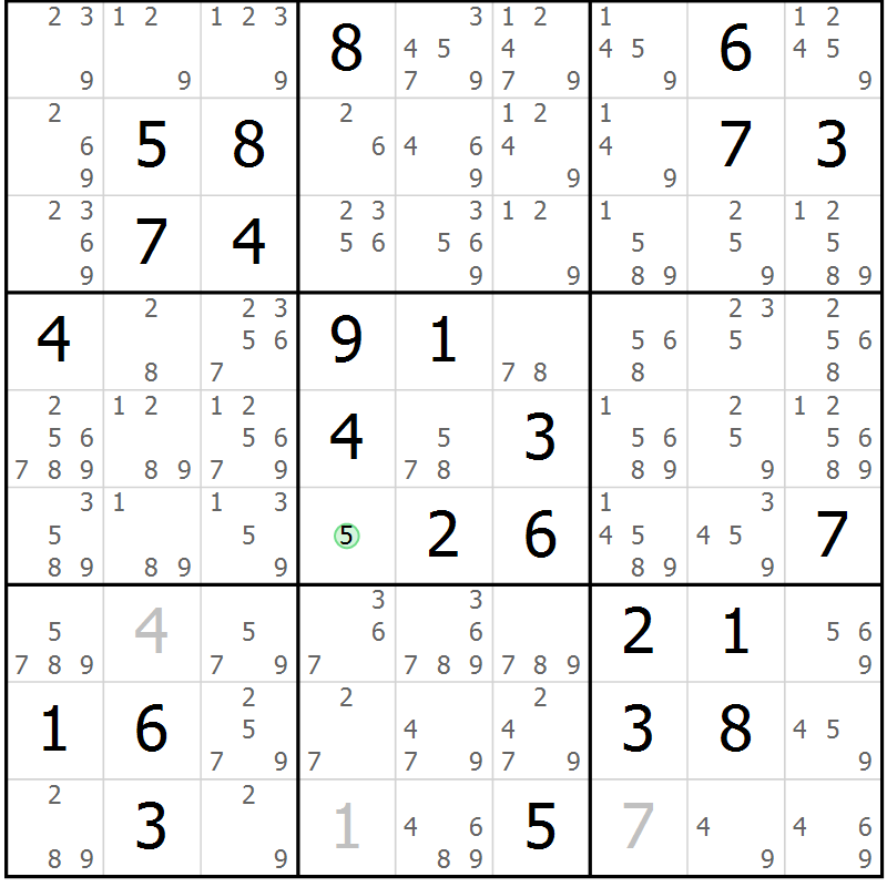 Position des candidats pour la solution de la Gr 80 page 83 du magazine de sudoku Virtuose n° 109
