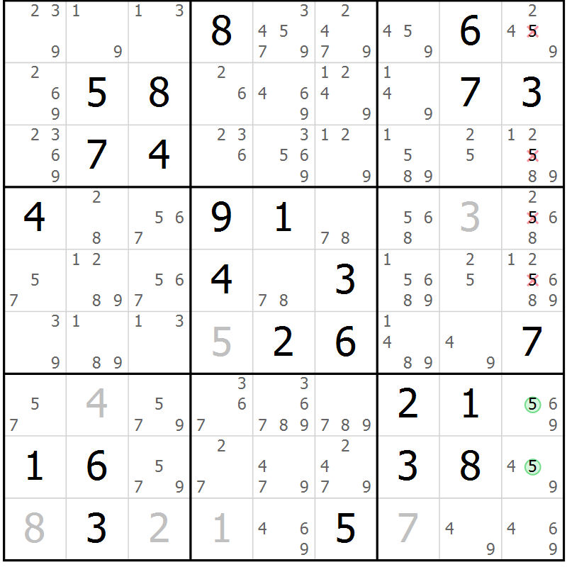 Position des candidats pour la solution de la Gr 80 page 83 du magazine de sudoku Virtuose n° 109
