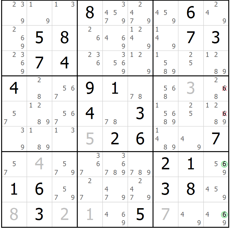 Position des candidats pour la solution de la Gr 80 page 83 du magazine de sudoku Virtuose n° 109