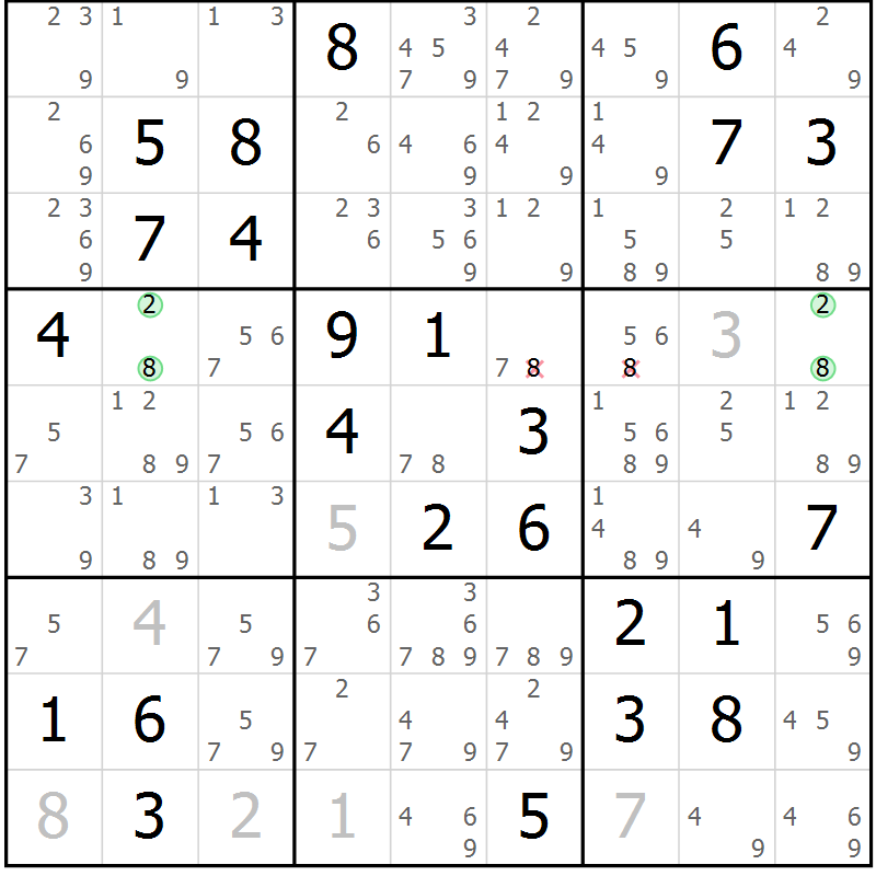 Position des candidats pour la solution de la Gr 80 page 83 du magazine de sudoku Virtuose n° 109