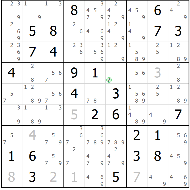 Position des candidats pour la solution de la Gr 80 page 83 du magazine de sudoku Virtuose n° 109