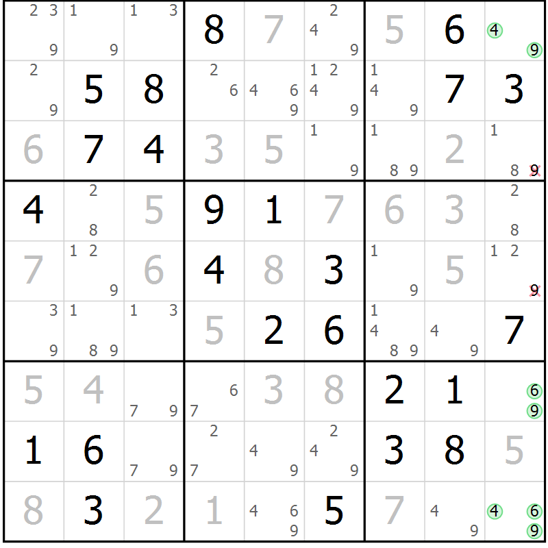 Position des candidats pour la solution de la Gr 80 page 83 du magazine de sudoku Virtuose n° 109