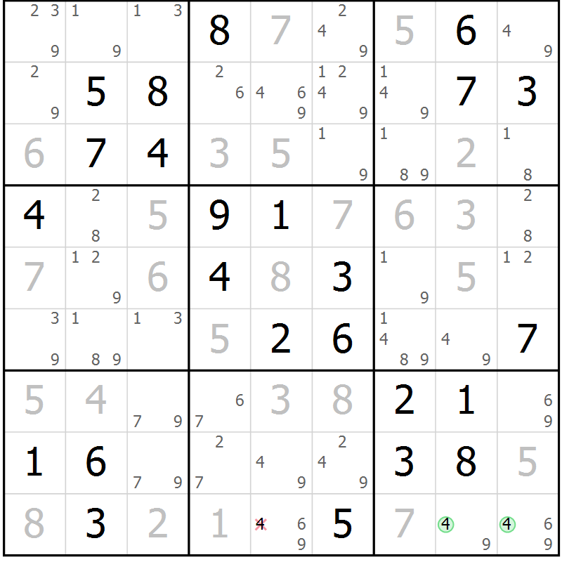 Position des candidats pour la solution de la Gr 80 page 83 du magazine de sudoku Virtuose n° 109