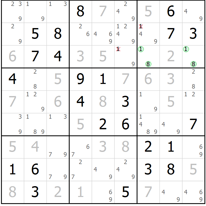 Position des candidats pour la solution de la Gr 80 page 83 du magazine de sudoku Virtuose n° 109