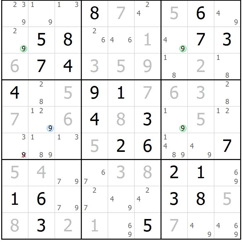 Position des candidats pour la solution de la Gr 80 page 83 du magazine de sudoku Virtuose n° 109
