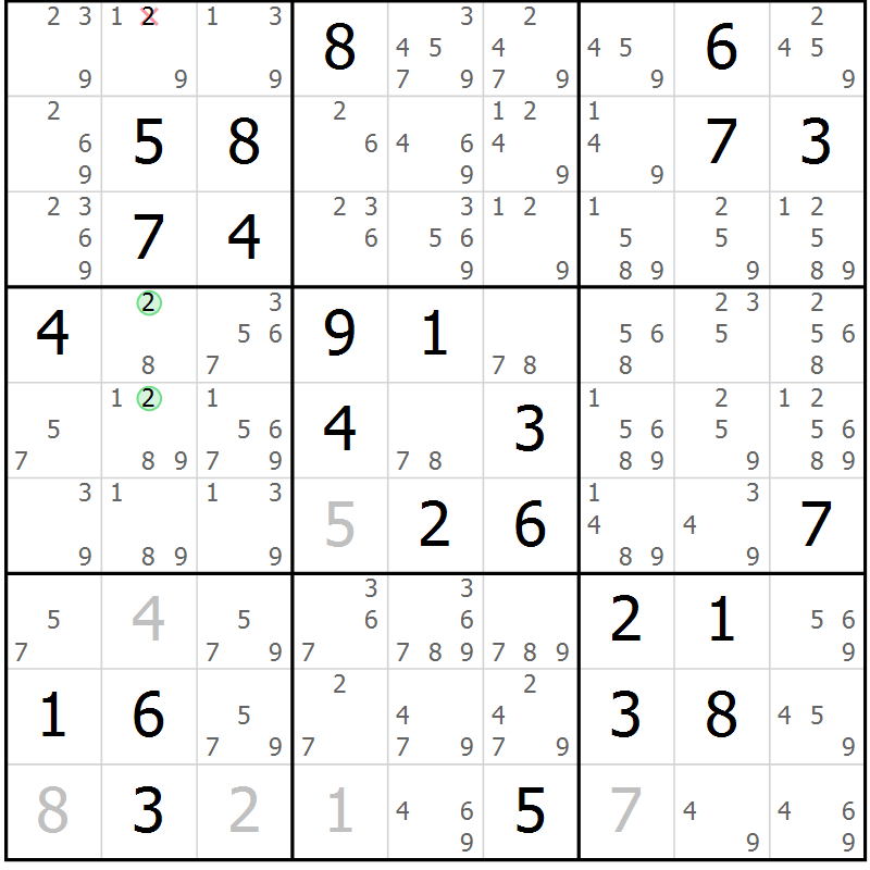 Position des candidats pour la solution de la Gr 80 page 83 du magazine de sudoku Virtuose n° 109