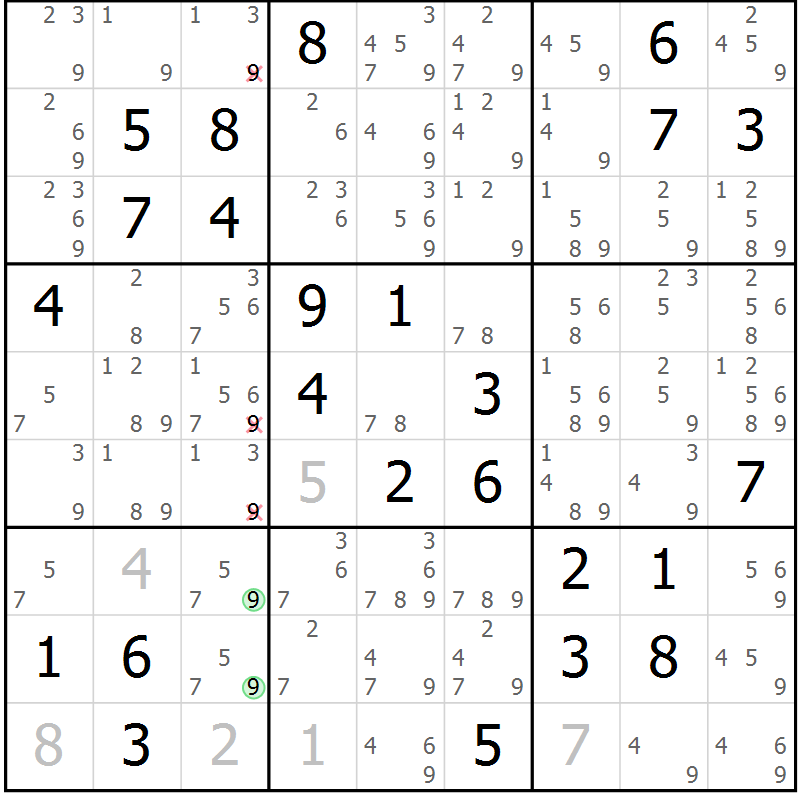 Position des candidats pour la solution de la Gr 80 page 83 du magazine de sudoku Virtuose n° 109