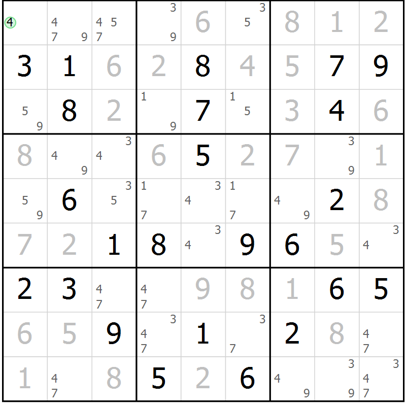 Position des candidats pour la solution de la Gr 81 page 84 du magazine de sudoku Virtuose n° 109