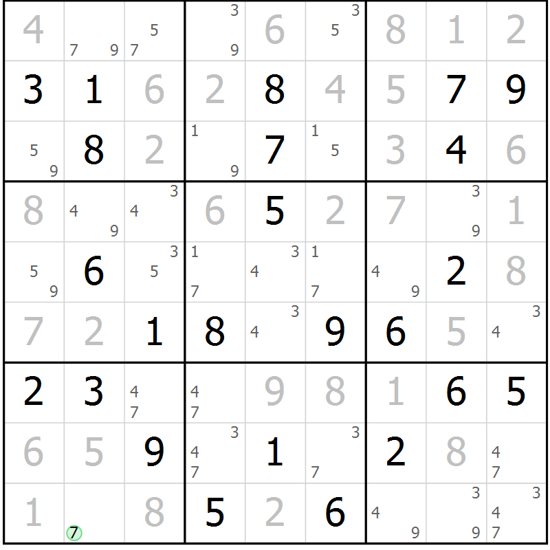 Position des candidats pour la solution de la Gr 81 page 84 du magazine de sudoku Virtuose n° 109