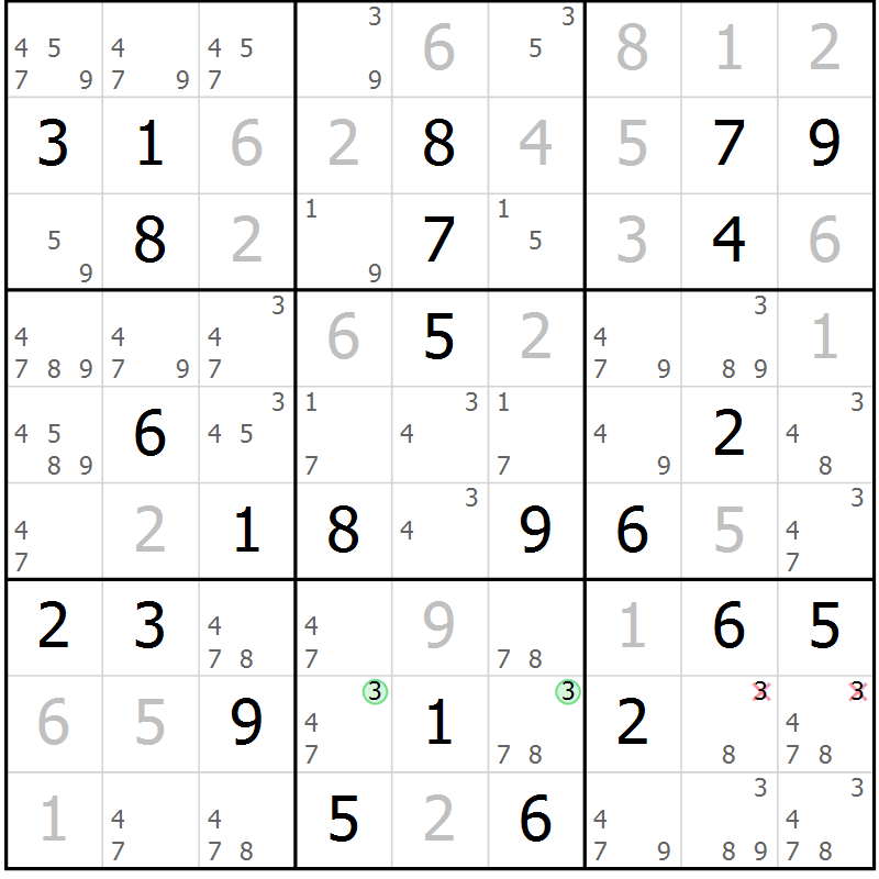 Position des candidats pour la solution de la Gr 81 page 84 du magazine de sudoku Virtuose n° 109