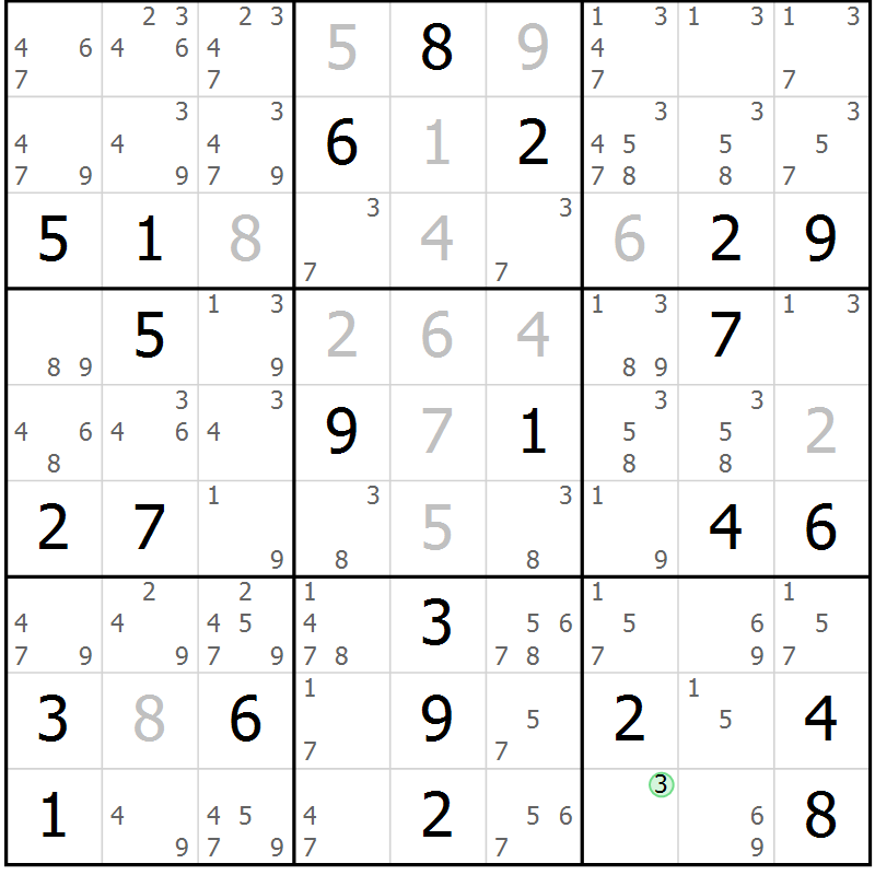 Position des candidats pour la solution de la Gr 82 page 85 du magazine de sudoku Virtuose n° 109