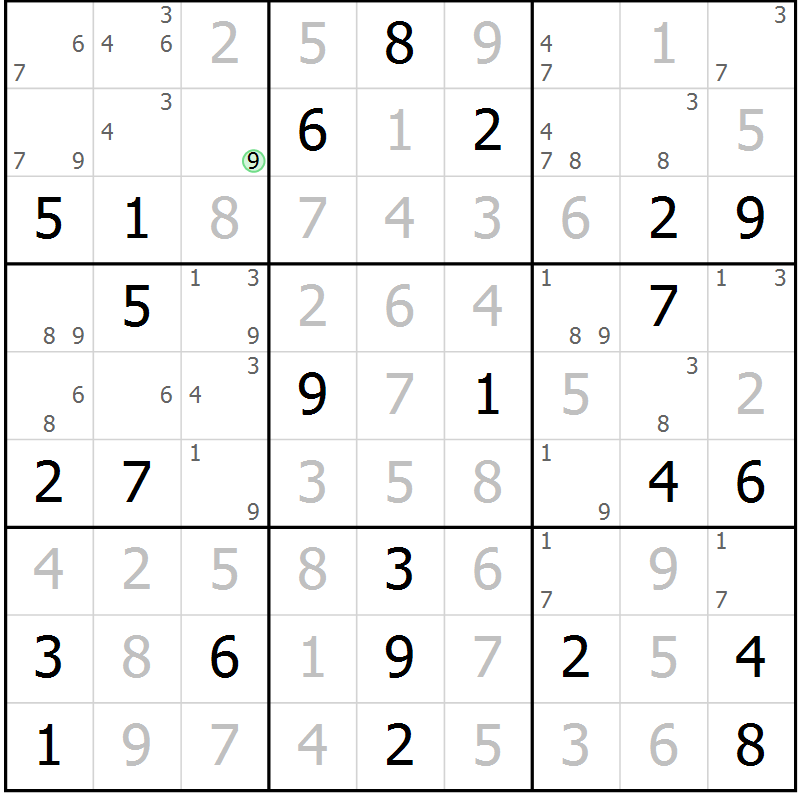 Position des candidats pour la solution de la Gr 82 page 85 du magazine de sudoku Virtuose n° 109