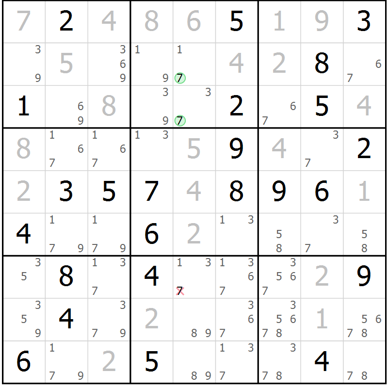 Position des candidats pour la solution de la Gr 83 page 86 du magazine de sudoku Virtuose n° 109