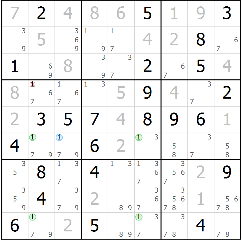 Position des candidats pour la solution de la Gr 83 page 86 du magazine de sudoku Virtuose n° 109