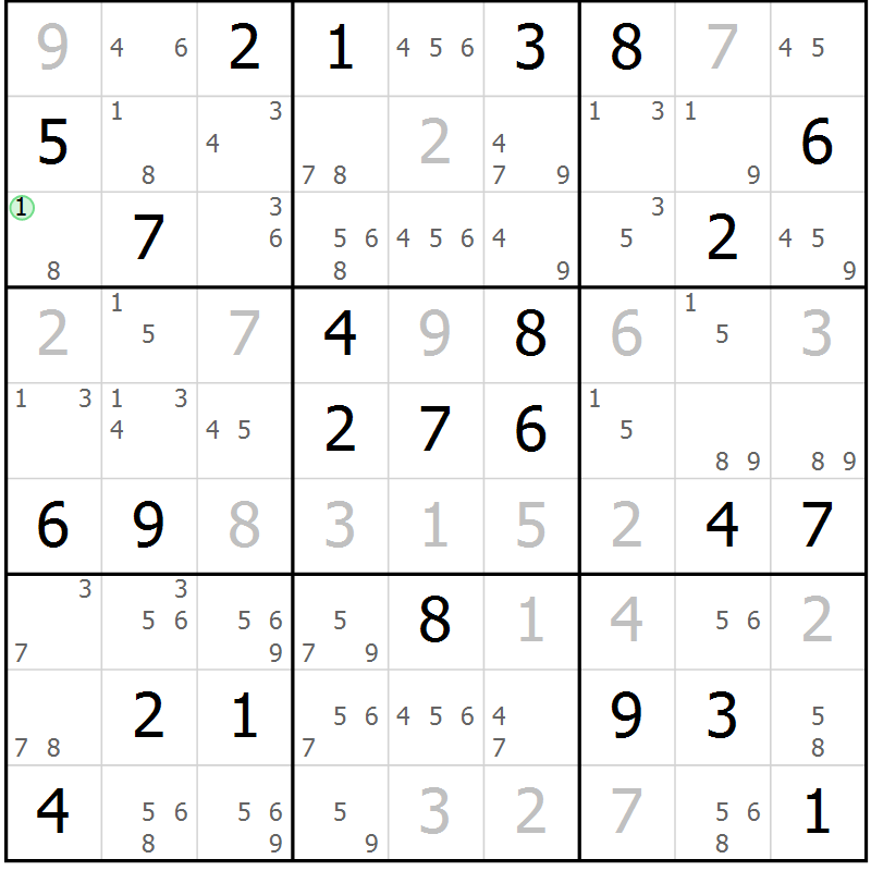Position des candidats pour la solution de la Gr 84 page 87 du magazine de sudoku Virtuose n° 109