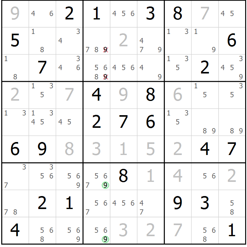 Position des candidats pour la solution de la Gr 84 page 87 du magazine de sudoku Virtuose n° 109
