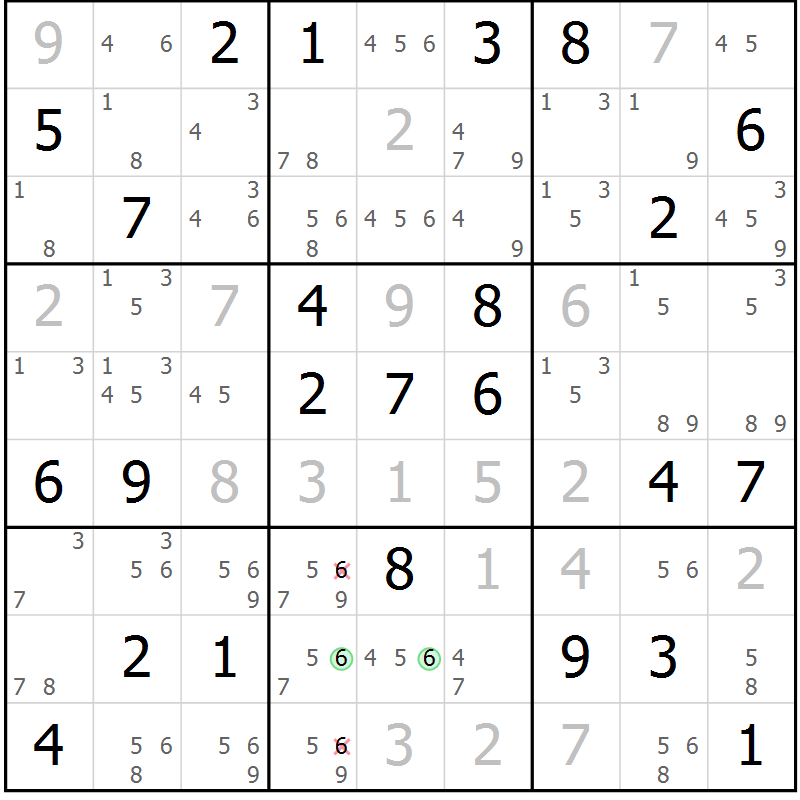 Position des candidats pour la solution de la Gr 84 page 87 du magazine de sudoku Virtuose n° 109