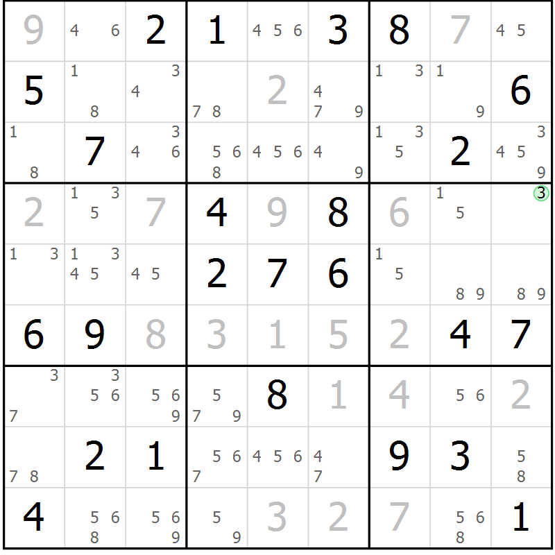 Position des candidats pour la solution de la Gr 84 page 87 du magazine de sudoku Virtuose n° 109