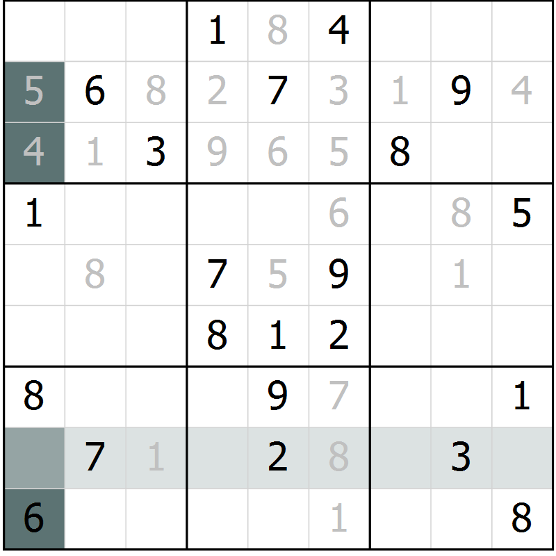 Position des candidats pour la solution de la Gr 9 page 12 du magazine de sudoku Virtuose n° 109