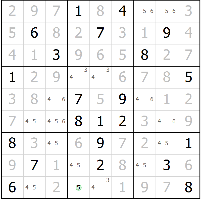 Position des candidats pour la solution de la Gr 9 page 12 du magazine de sudoku Virtuose n° 109