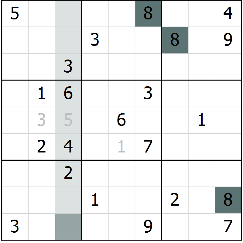 Position des candidats pour la solution de la Gr 1 page 4 du magazine de sudoku Virtuose n° 110