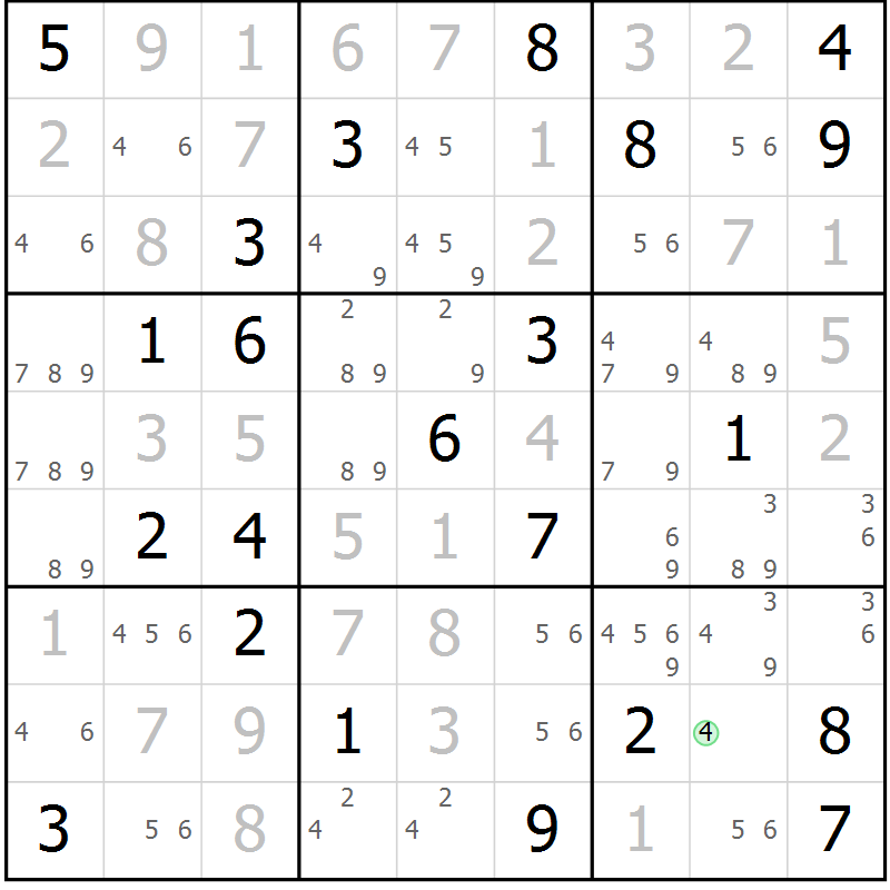 Position des candidats pour la solution de la Gr 1 page 4 du magazine de sudoku Virtuose n° 110