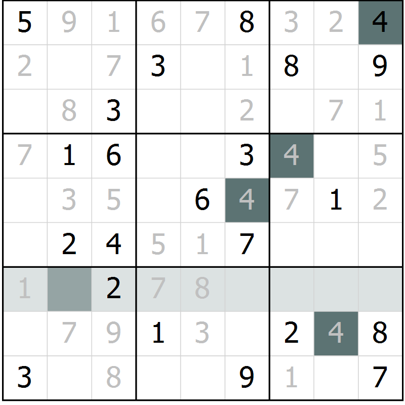 Position des candidats pour la solution de la Gr 1 page 4 du magazine de sudoku Virtuose n° 110