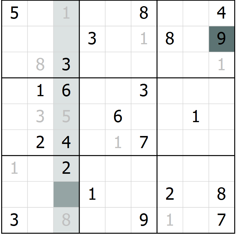Position des candidats pour la solution de la Gr 1 page 4 du magazine de sudoku Virtuose n° 110