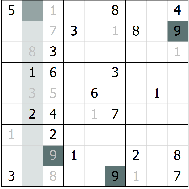 Position des candidats pour la solution de la Gr 1 page 4 du magazine de sudoku Virtuose n° 110