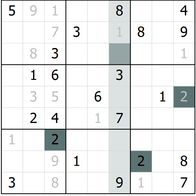 Position des candidats pour la solution de la Gr 1 page 4 du magazine de sudoku Virtuose n° 110